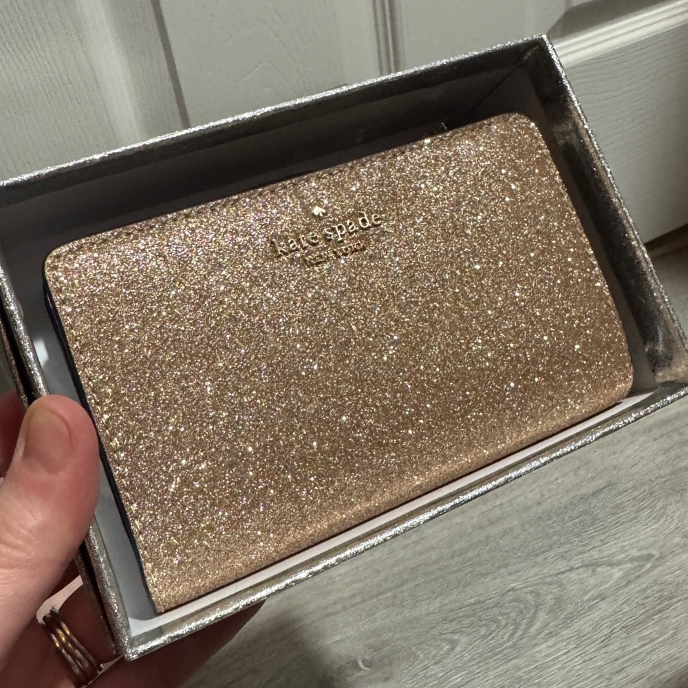 Kate Spade Glimmer Medium Compact Bifold Wallet Rose Gold